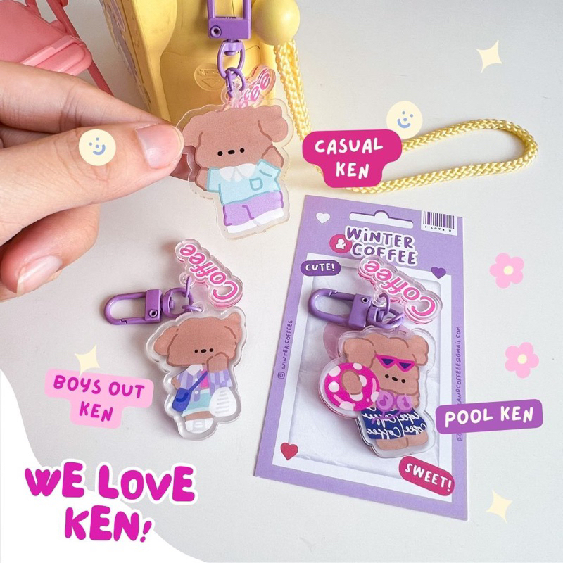 WE LOVE BARBS AND KEN WINTER COFFEE KEYCHAIN