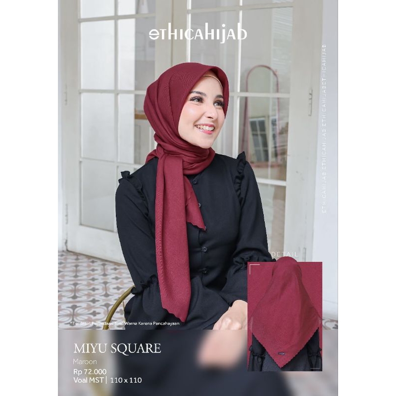 Ethica Hijab Kerudung Miyu Square (Dusty Pink, Grey, Maroon, Nude, Olive Green, Peach, Salmon, Soft Grey)