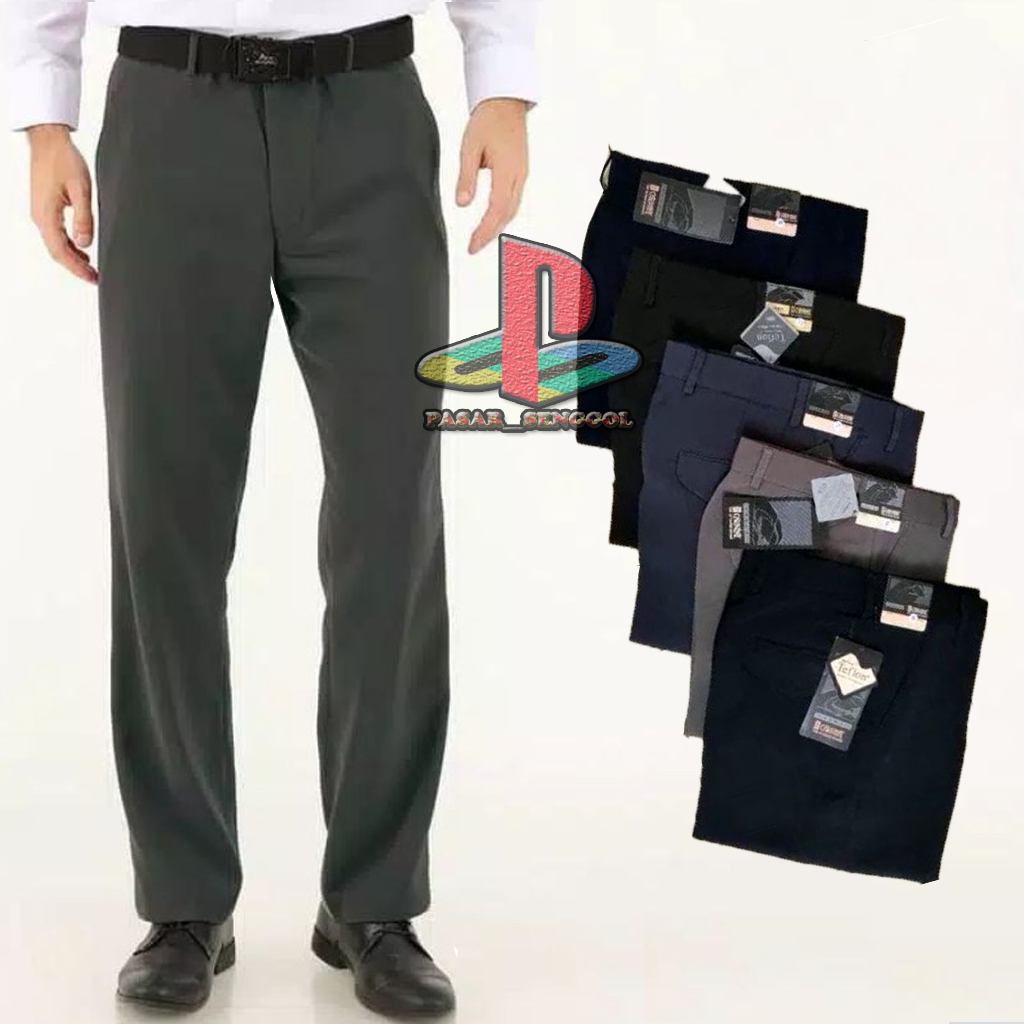 Celana Formal Pria Kerja Reguler Standar Kantor Bahan Kain Teflon / Celana Formal Pria Panjang Model
