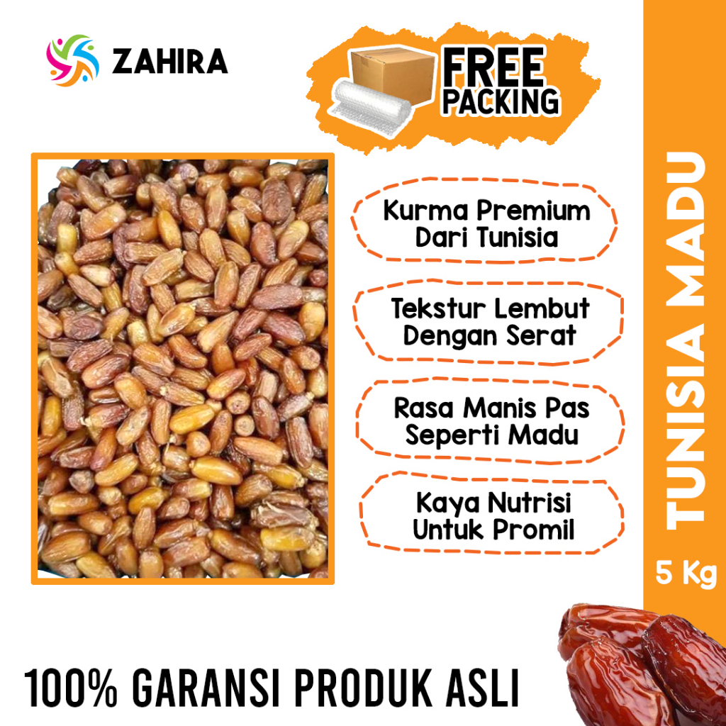 

Kurma Tunisia Madu 5Kg Premium Promil BPOM Asli Penuh Nutrisi Barari King Algerian Palmfrutt BAM