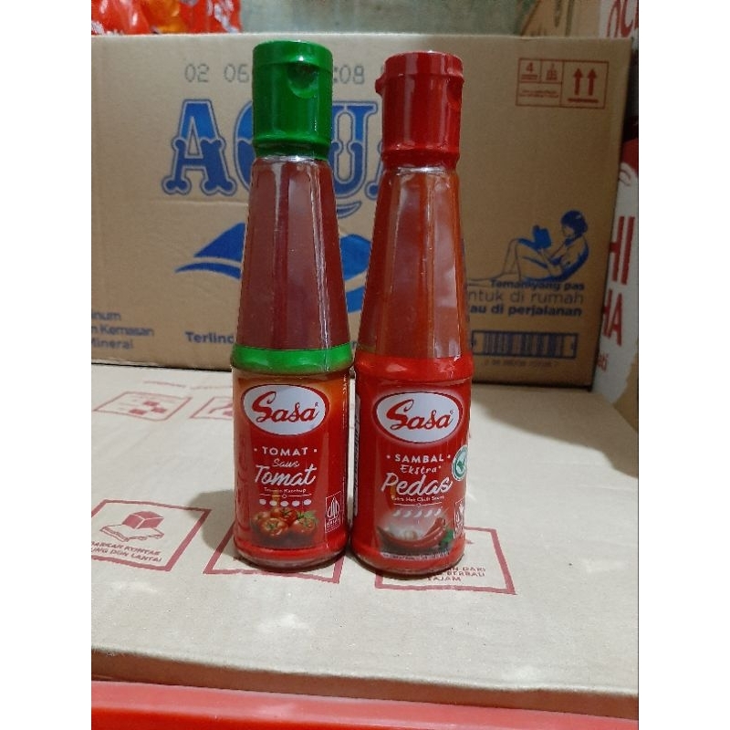 

sasa 135ml botol. saus tomat // sambal ekstra pedas