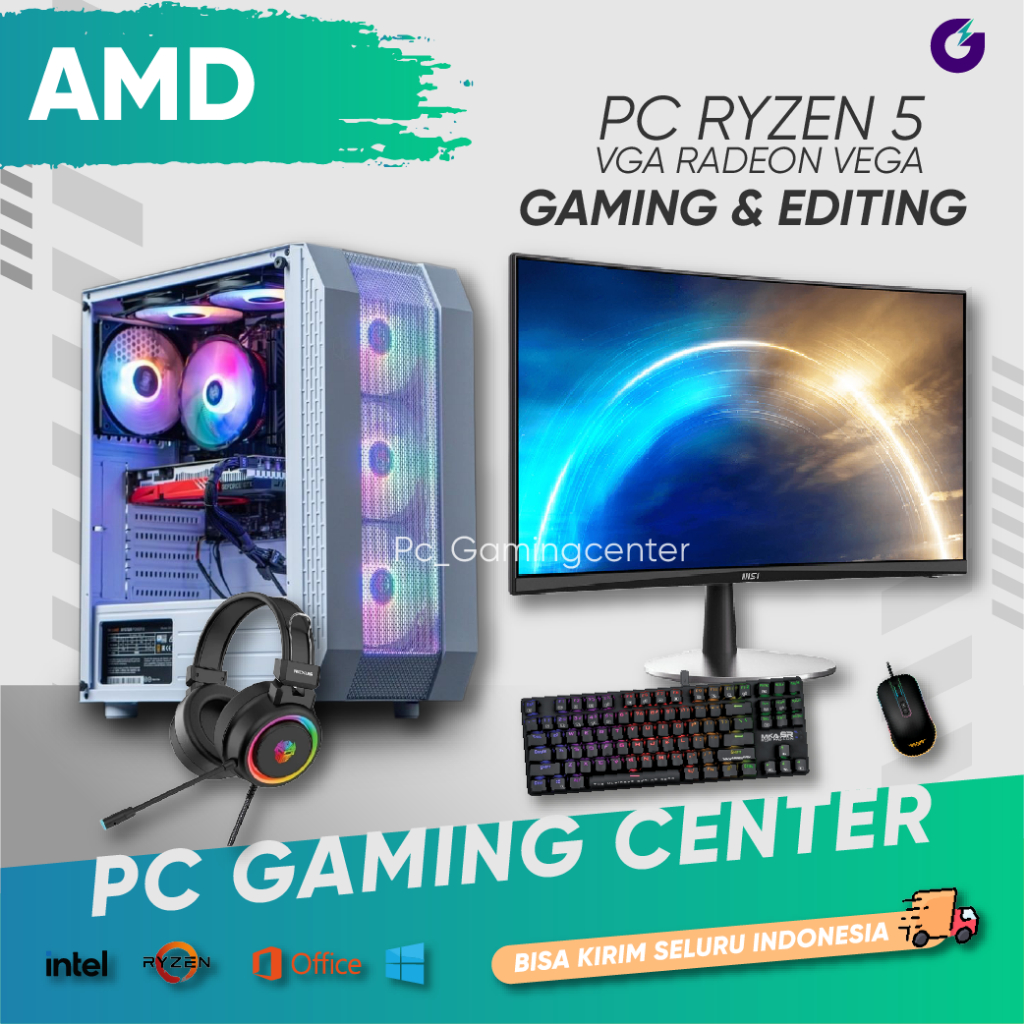 PC RAKITAN GAMING FULLSET RYZEN 5 RAM 16GB MONITOR 24 INCH KOMPUTER GAMING DAN EDITING SIAP PAKAI