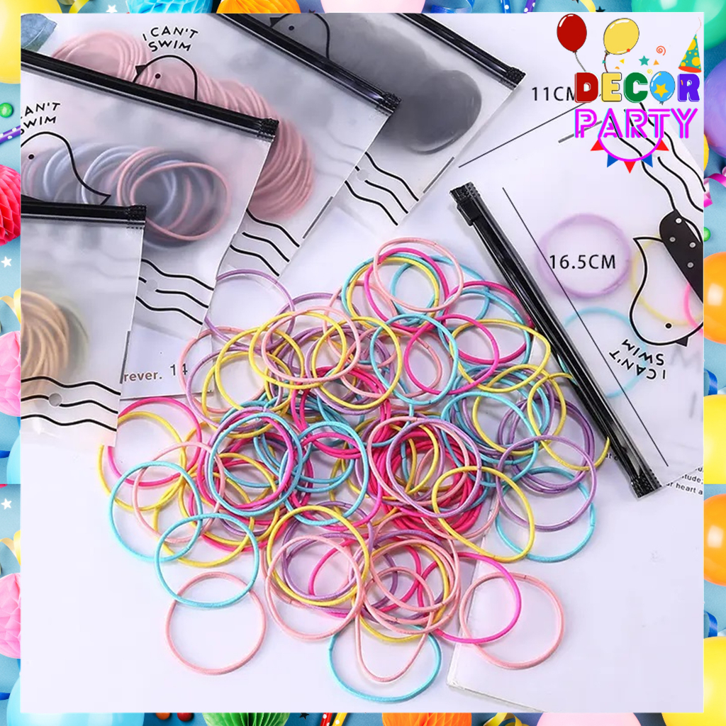 DP Ikat Karet Rambut Elastis 100Pcs Warna-Warni Tipis kecil kode 510 Ikat Karet Rambut Ziplock Gaya 