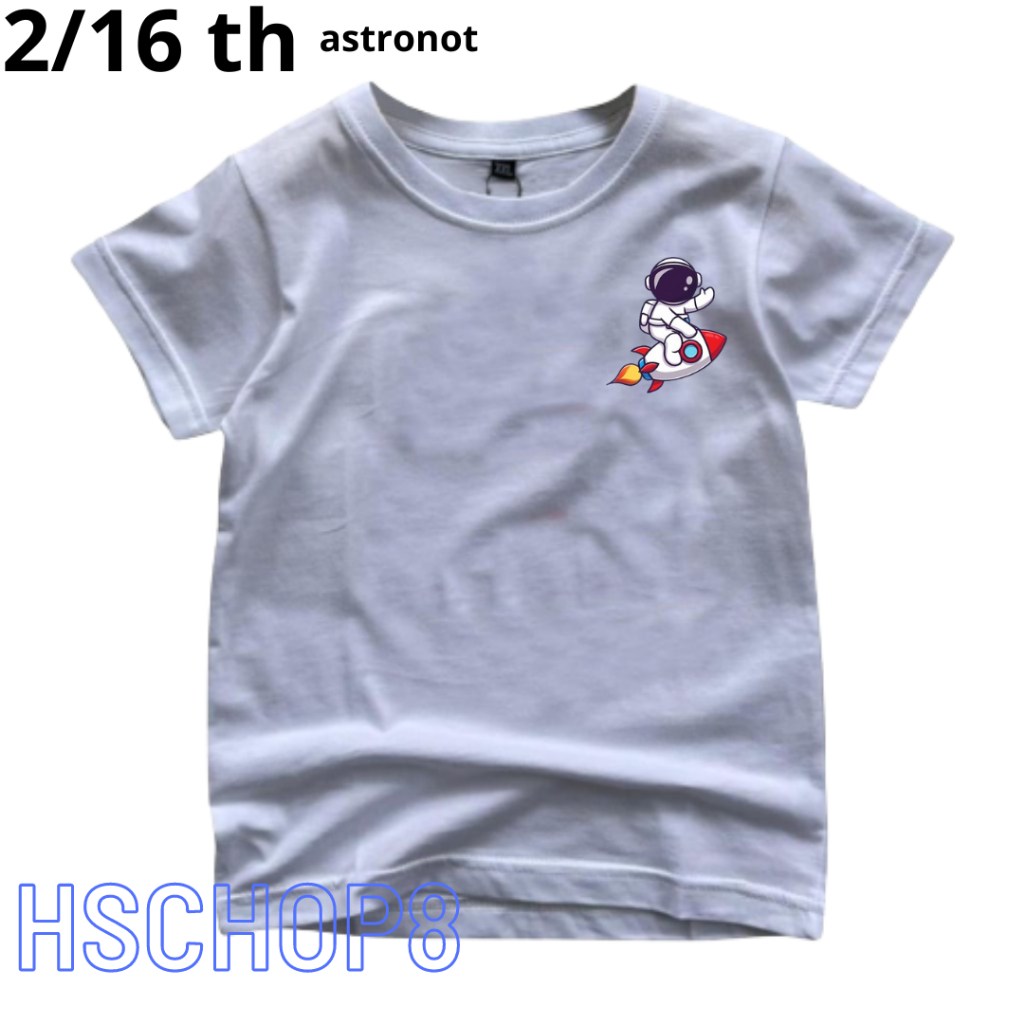 Kaos Anak Astronot Samping Cutton Combed Baju Oblong Anak Unisex Kaos Anak Cewek Pakaian Anak Cowok cewek Usia 2-16 Tahun