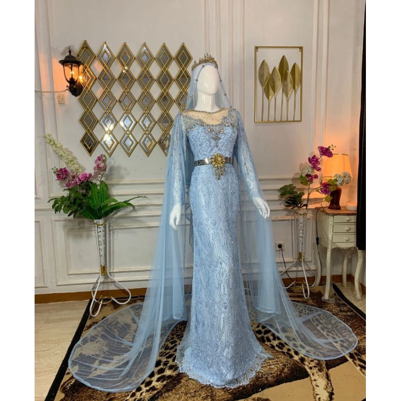 gaun pengantin slim blue ice