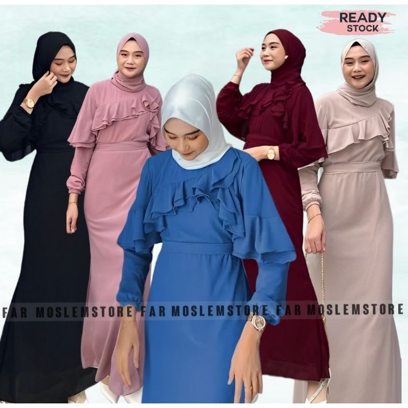 KINARA DRESS CERUTY ARMANY FULL FURRING/DRESS RUFFLE GAMIS PESTA KEKINIAN/BAJU KONDANGAN POLOS MEWAH TERBARU/FAR MOSLEMSTORE