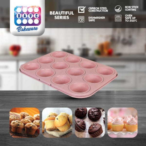 Jual Loyang 12Cup Mini Muffin Pink Marble BEAUTIFUL SERIES 26.3x20x2.6 cm Berkualitas