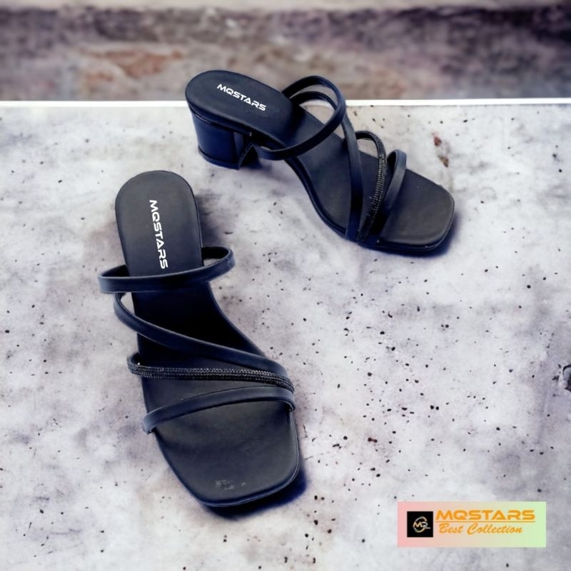 mqstars Sandal Heels Wanita Tali Slide Hak Tahu Chunky 5cm Terbaru