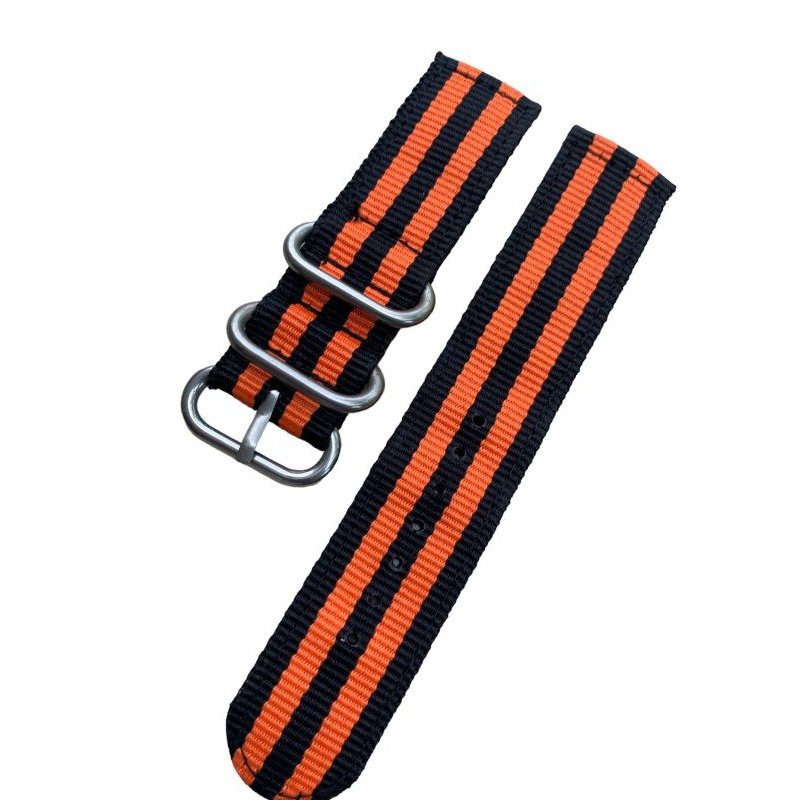 Strap tali jam tangan kanvas nylon kombinasi oren hitam 22mm