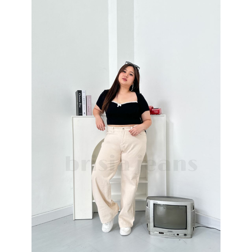 BRISIA JEANS - WENDY Boyfriend Jeans JUMBO - CREAM Size 34-38 / Loose Jeans BIGSIZE