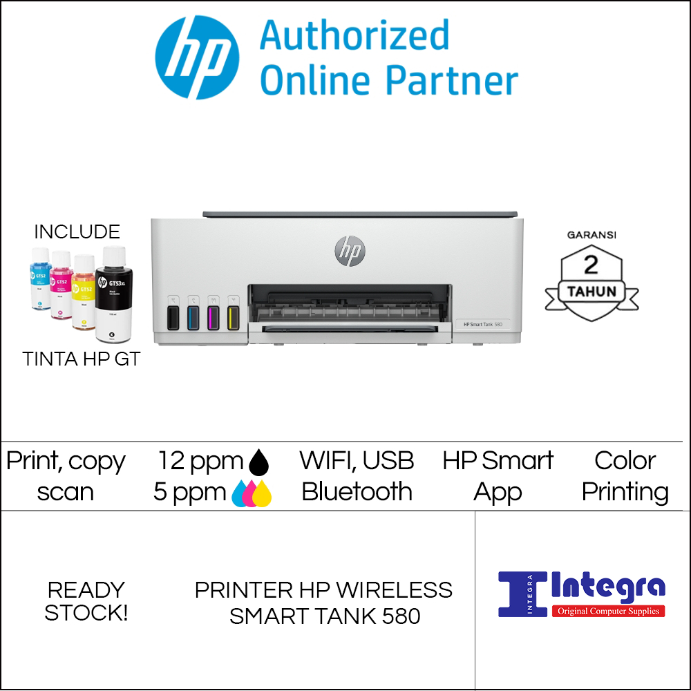 Printer HP Smart Tank 580 All In One Wireless Wifi Garansi Resmi HP GT53 GT52 (Pengganti HP Printer Ink Tank 415)