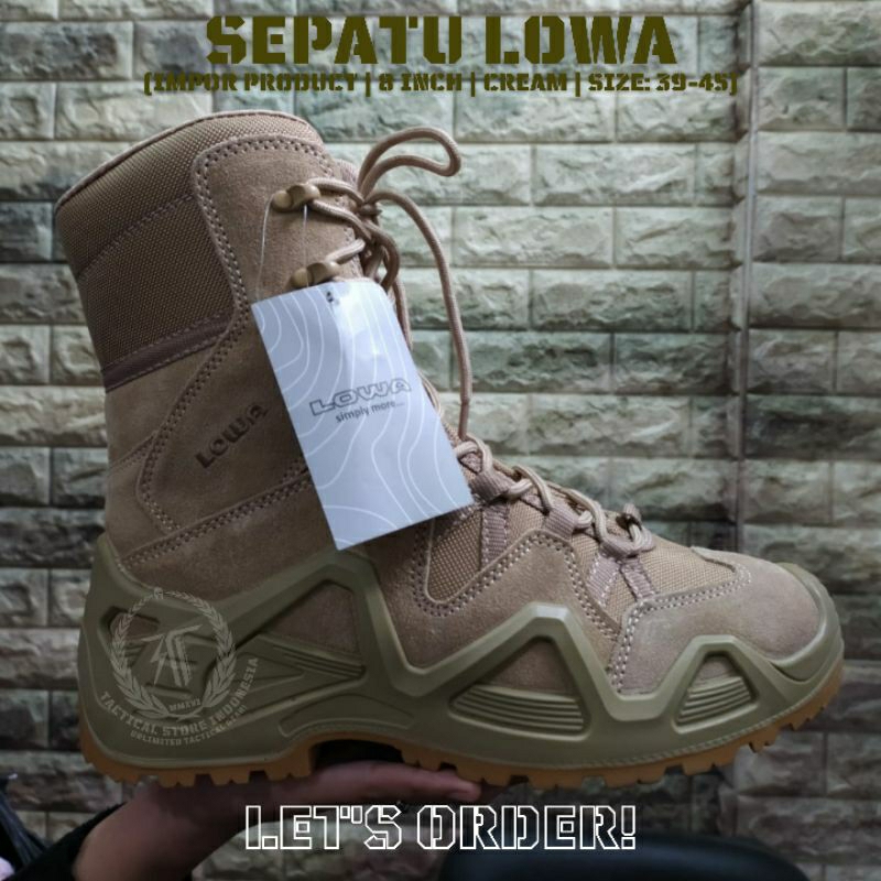 Sepatu Tactical Lowa China 8 Inch - Hitam / Hijau / Cream