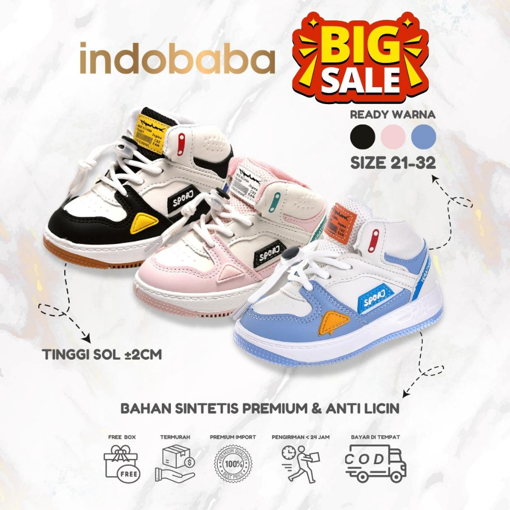 indobaba Sepatu Sneakers Anak Laki Laki Perempuan Sneakers Sekolah 1-7 Tahun Sport Import S124