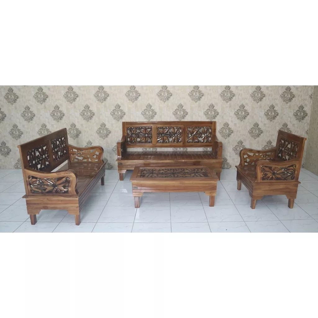 Sofa Tamu  Kursi Tamu Kayu Jati Jepara Cumi Hongkong  321 + Meja