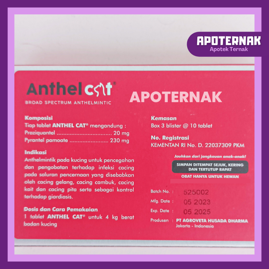 ANTHEL CAT 30 Tablet (1 Box Blister) Obat Cacing Spektrum Luas Untuk KUCING by Kalbe | Harga 30 Tablet Blister