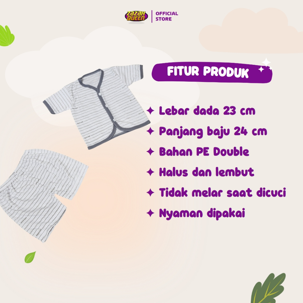 6 PCS - Baju Bayi Lengan Pendek Kancing Depan Setelan Baju Bayi Usia 0-3 Bulan