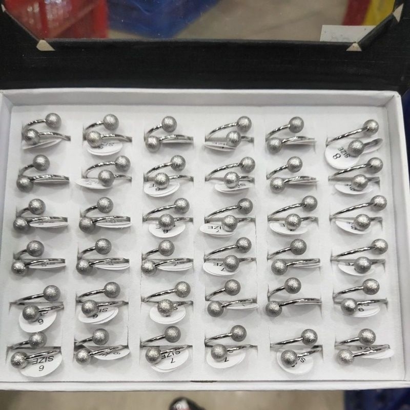 termurah cincin titanium boba spiral Silver terbaru tidak karat 1box isi 36pcs