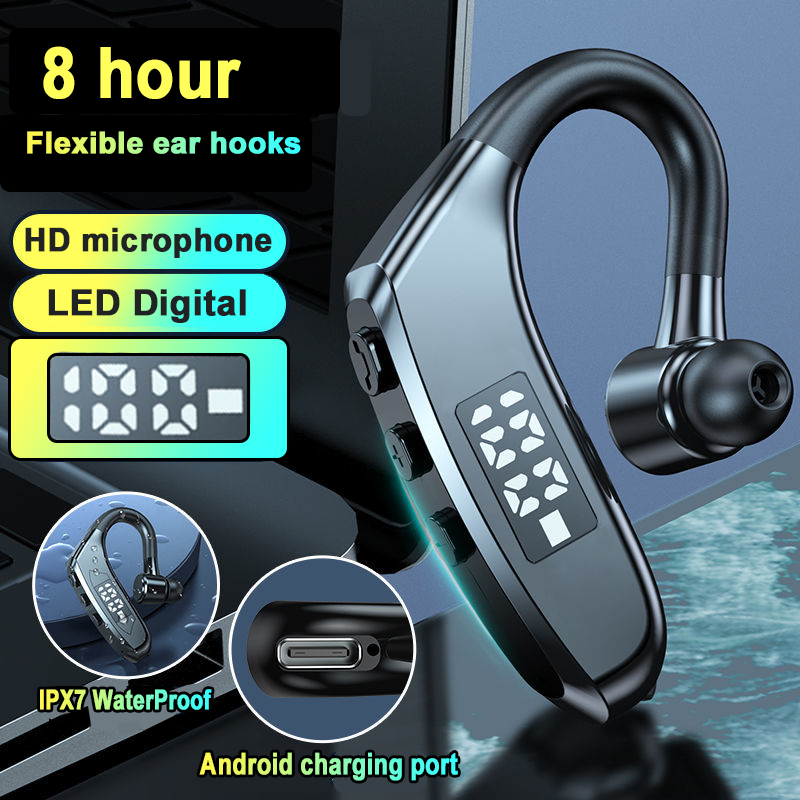 (COD) V9 Headset Bluetooth 5.0 Single Earphone Wireless 8D Bass 270 ° Rotasi with Mic Bisnis Headphone Tahan Air Sport Henset Handset Heandset Hedset Hetset