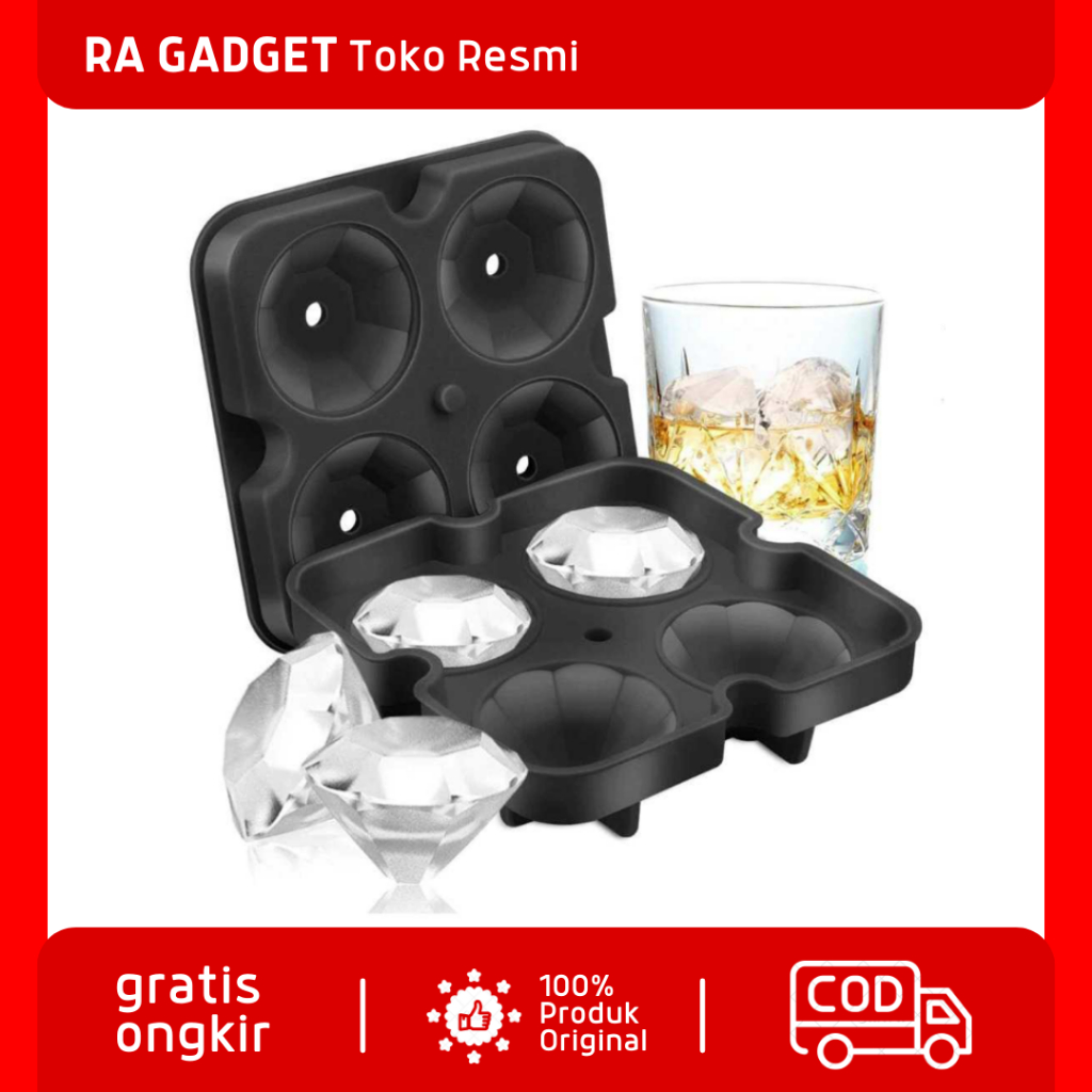 Cetakan Es Batu Ice Cube Tray Mold Model Diamond Silikon 4 Hole / Ice Cube Cetakan Es Batu Kristal B
