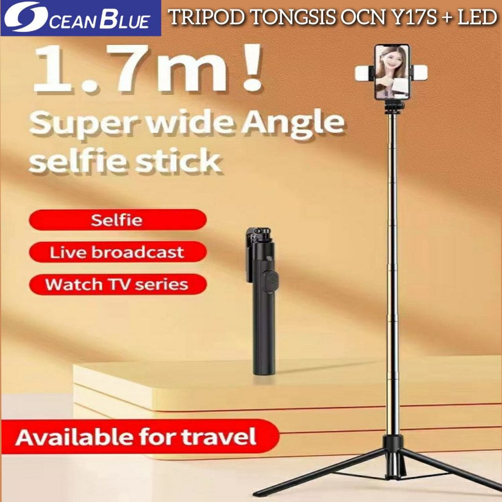 Ocean Blue OCN Y17S Y17 Tongsis Tripod Selfie Stick LED Remote Bluetooth 170Cm Tongkat Selfie Stick With Lampu HP Dudukan Penyangga Live