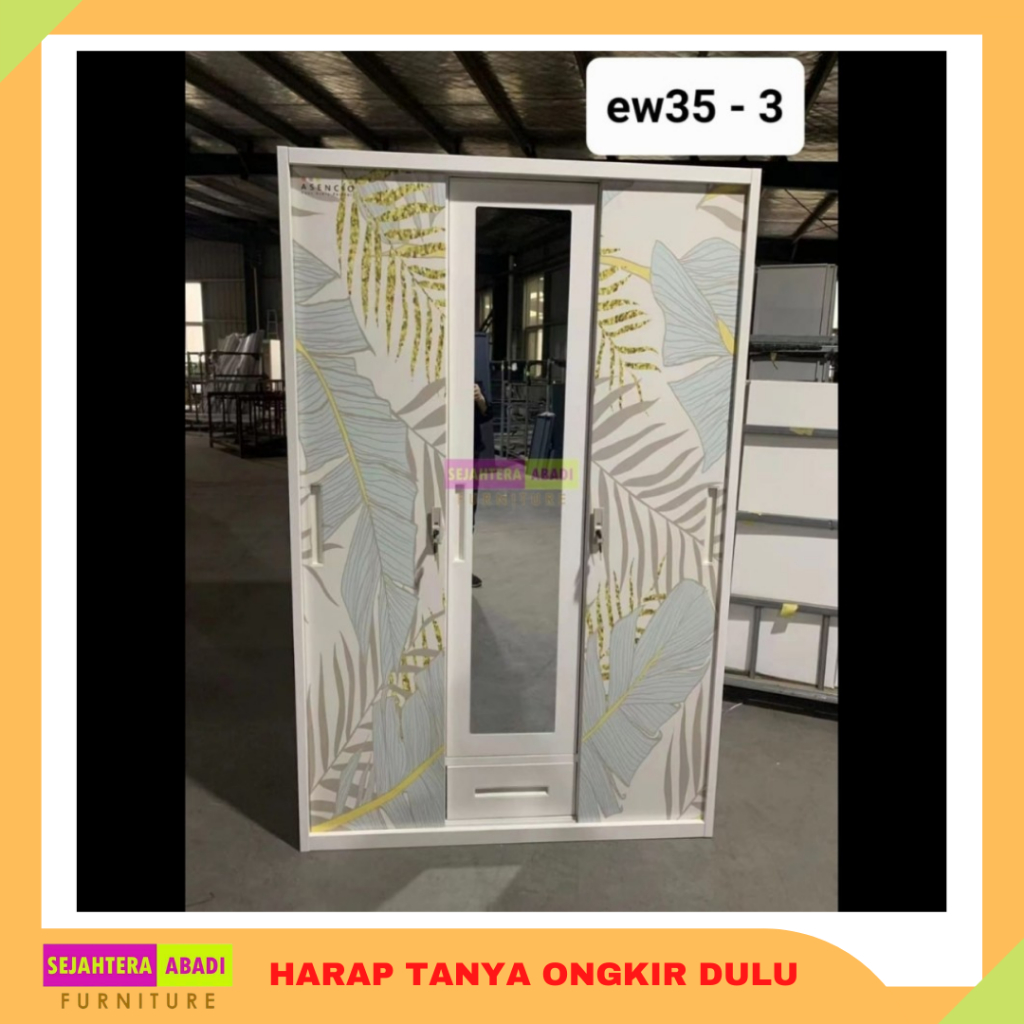 lemari pakaian besi 3 pintu cermin lemari baju besar wardrobe sliding