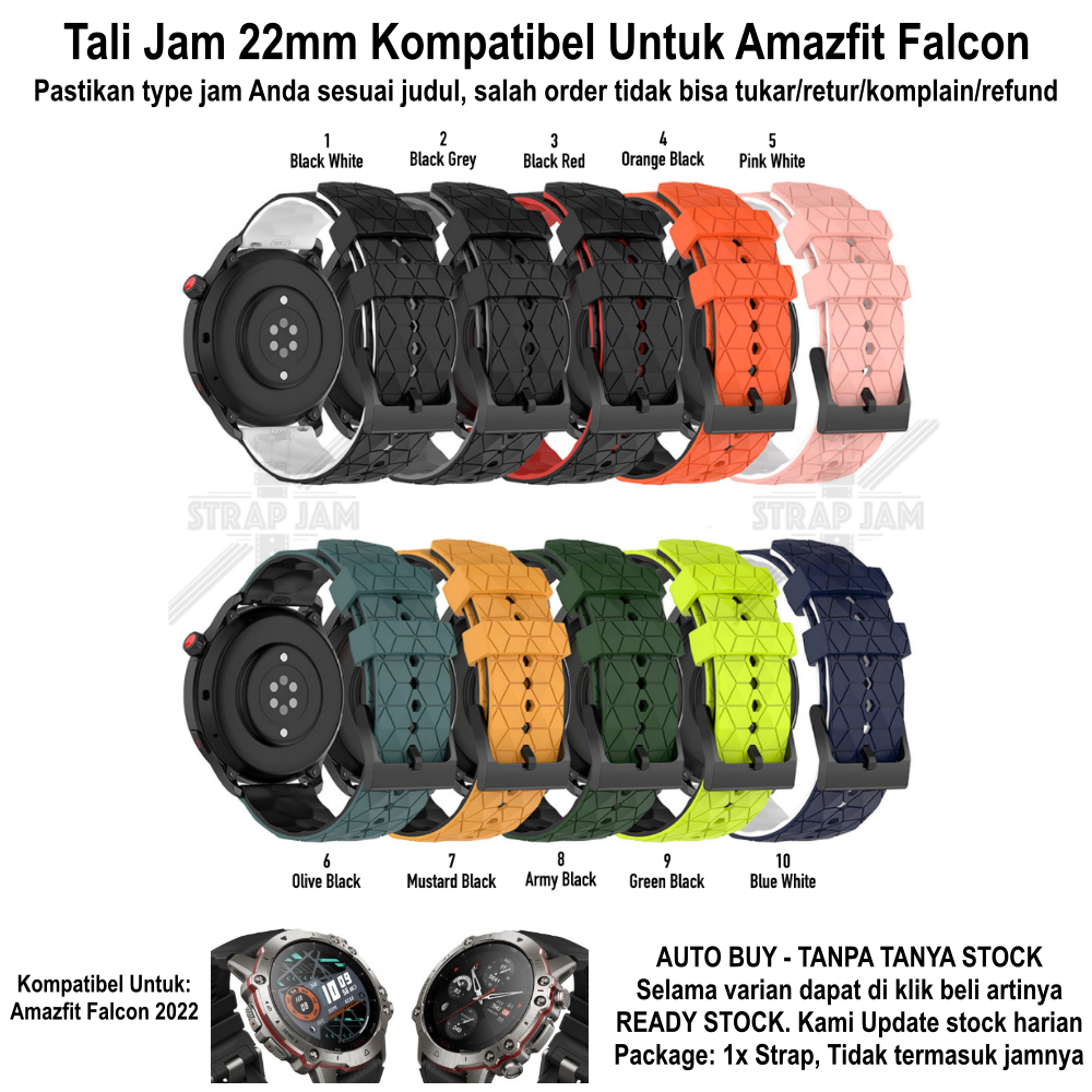 ZQT Strap 22mm Amazfit Falcon - Tali Jam Tangan Silikon Rubber Quick Release