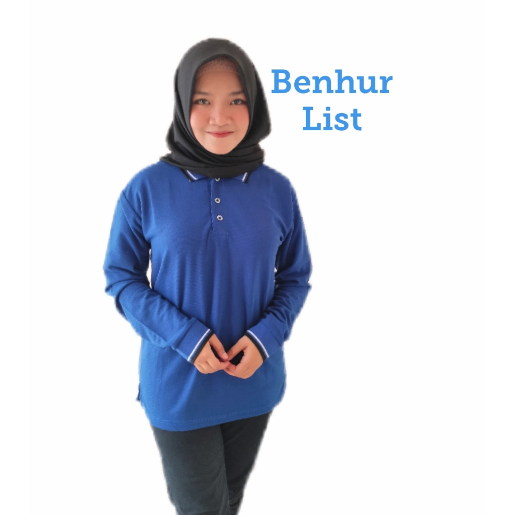 Kaos Kerah FO LIST Panjang Wanita warna Biru Benhur - Kaos Kerah Lengan Panjang FO LIST - Kaos Kerah