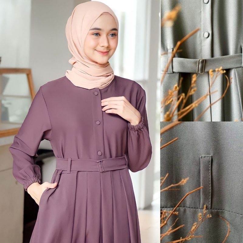 Gamis Monna Dress Sandira Belt Busui Friendly Syar'i Muslimah Jumbo Terbaru Itycrepe Premium