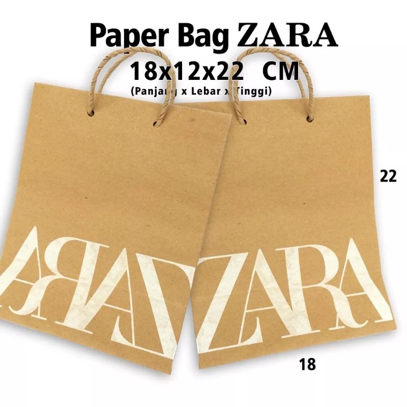 Paper Bag Zara Paperbag Coklat Kertas Ukuran 18x12x22cm