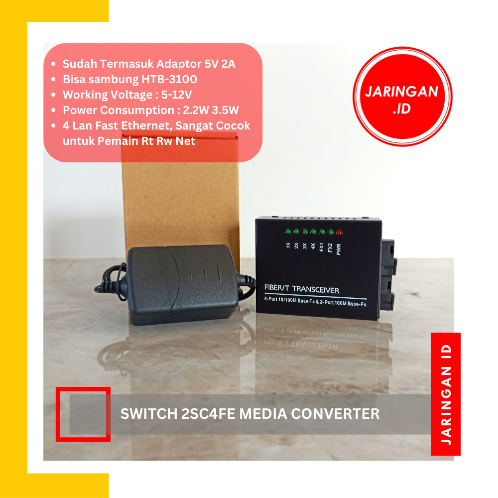 Ethernet Fiber Switch 4 RJ45 2 SC Optik Media Converter Single Mode