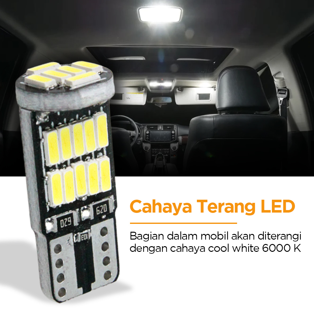 Lampu Interior Mobil LED Plat Nomor Cool White T10 W5W 10 PCS - CAN-4014 - White