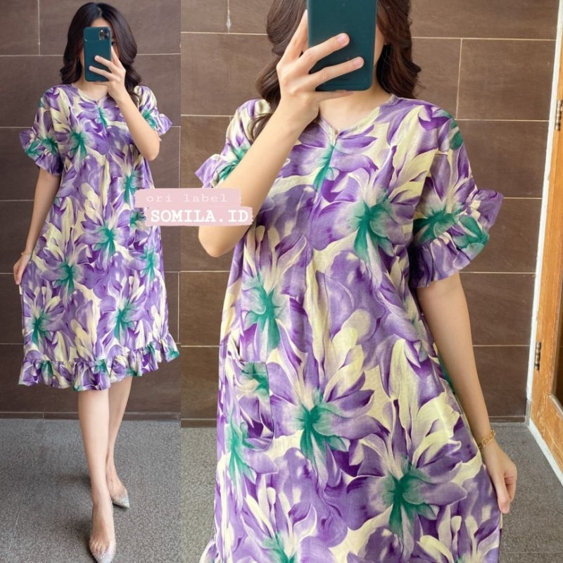 NEW MIDI DRESS RUFFLE BOHEMIA. BUSUI LENGAN PENDEK SETALI. RAYON SUPER BANDUNG. FLORAL