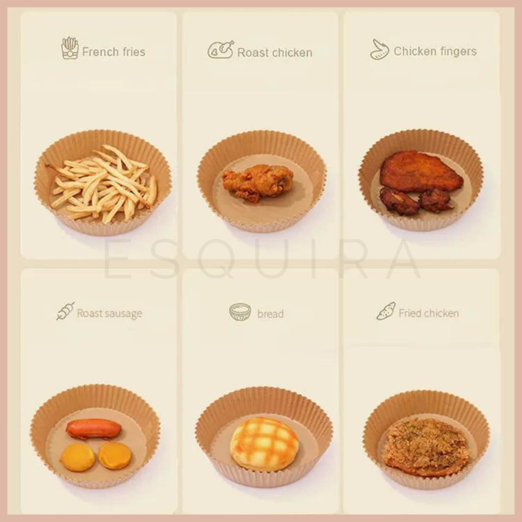 (50 pcs) Kertas Air Fryer Bulat Sekali Pakai Anti Lengket AFP