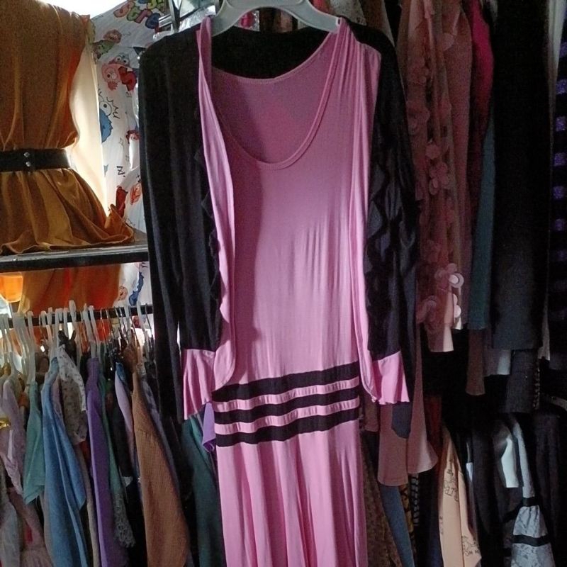 PL gamis set blezer warna hitam pink umpak