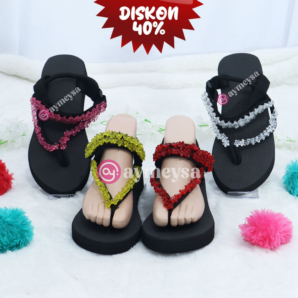 INARA (Beads Sandal - Sandal Mote/Manik Sakura Wanita) Sendal Jepit Tali Wanita Spons Simpel dan Kekinian Terbaru 2023