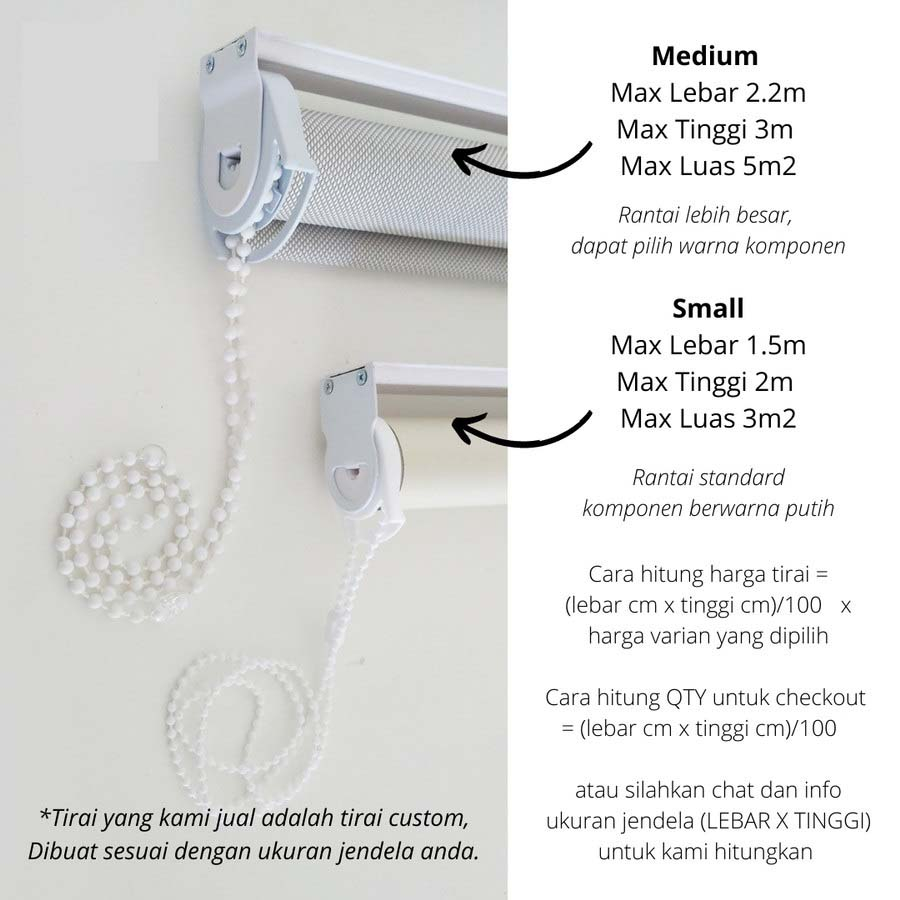 Roller Blind Sharp Point Dimout Blackout Tirai Jendela Gorden Gulung Kerai Kain Krey Murah