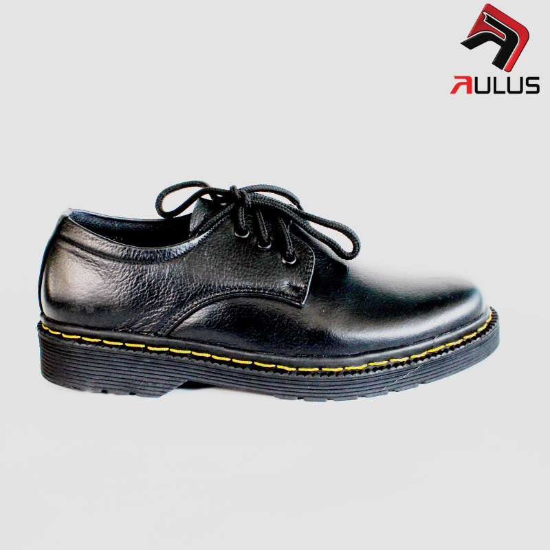 Aulus  Sepatu Low Boots 3 Hole Pria dan Wanita Full Black Smooth Premium Sintetic