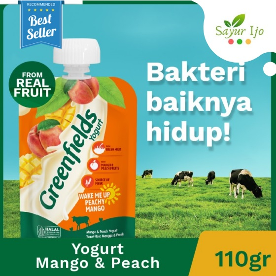 

Greenfields Yogurt Mango Peach 110 Gram / Pack Rasa Buah Mangga Persik Susu Olahan HALAL