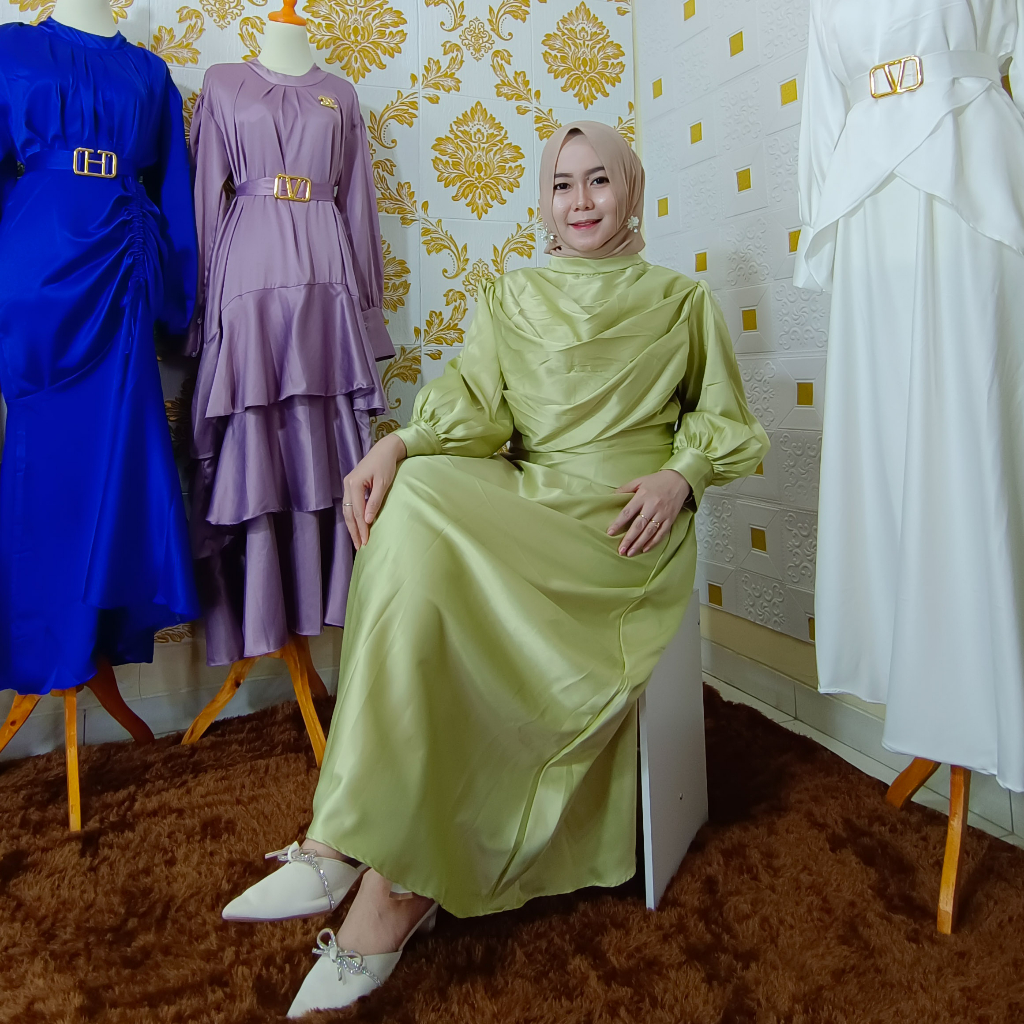 Gamis Satin Silk Abaya Turkey Mewah Aylin Dress