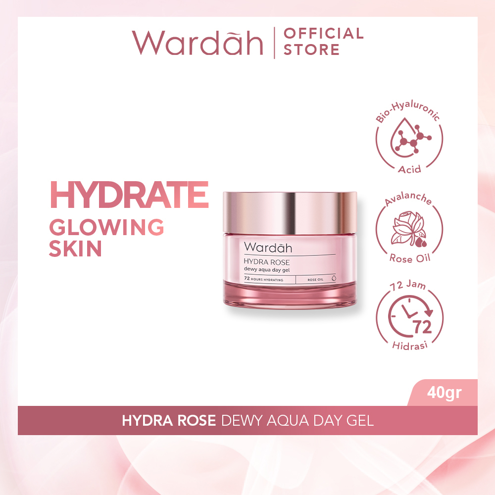 WARDAH Hydra Rose Dewy Aqua Day Gel Indonesia / Pelembab Wajah 17ml 40g / 72 Hours Hydrating Rose Oil Preserves And Protects Hydration All Day Long / Melembabkan Moisturizing Hydrating Muka / Skincare Face Care Series / Cleanser Toner Serum Night Cream