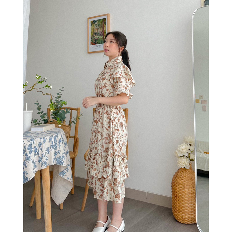 KANON - Siren Crinkle Dress - Dress pantai / musim panas midi vintage korean look motif bunga