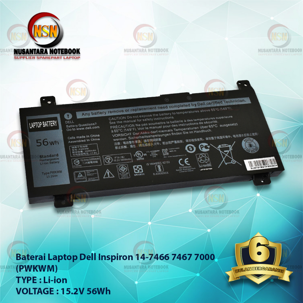 Baterai Dell ORI Inspiron 14-7466 7467 7000 PWKWM 15.2V 56Wh