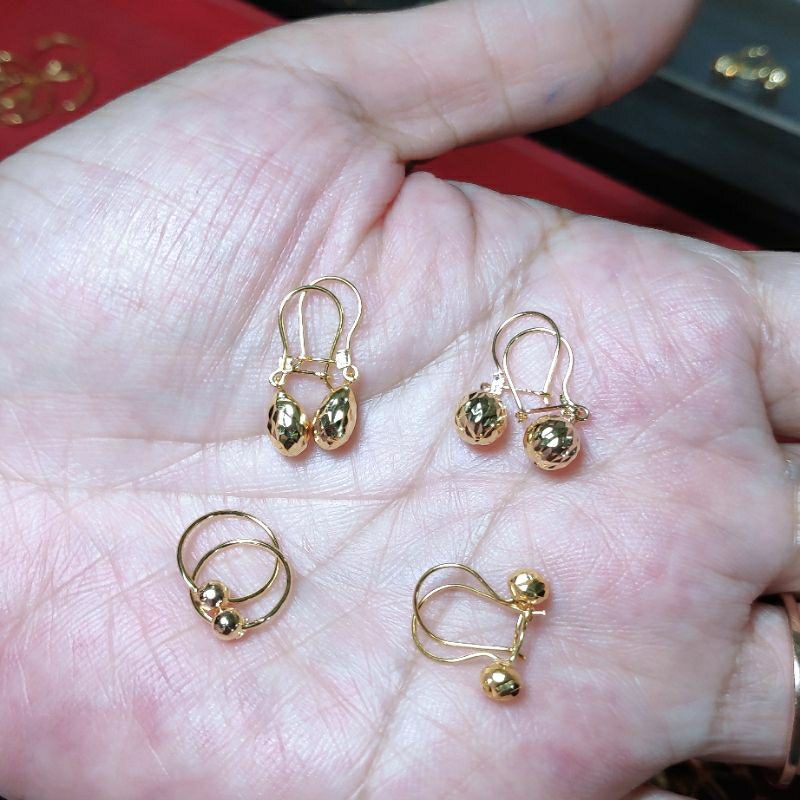 Anting dewi, bulat, bola, gantung, lonceng, bijih & mickey mouse 0.55gr utk anak/bayi mas emas 16k a