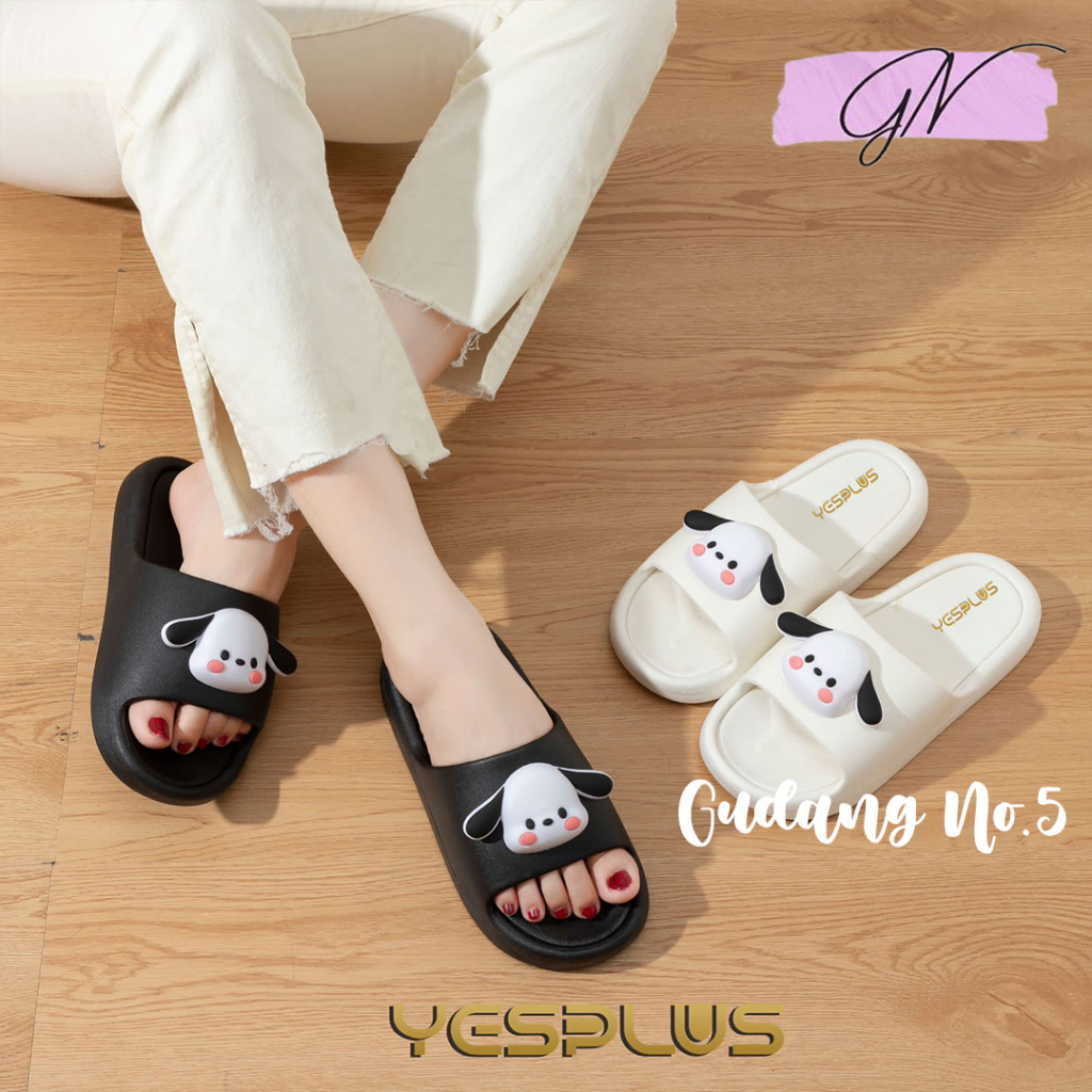 GN-2252-1 Sandal Selop Jelly Motif Doggy 3D Sandal Rumah Wanita Import PCU