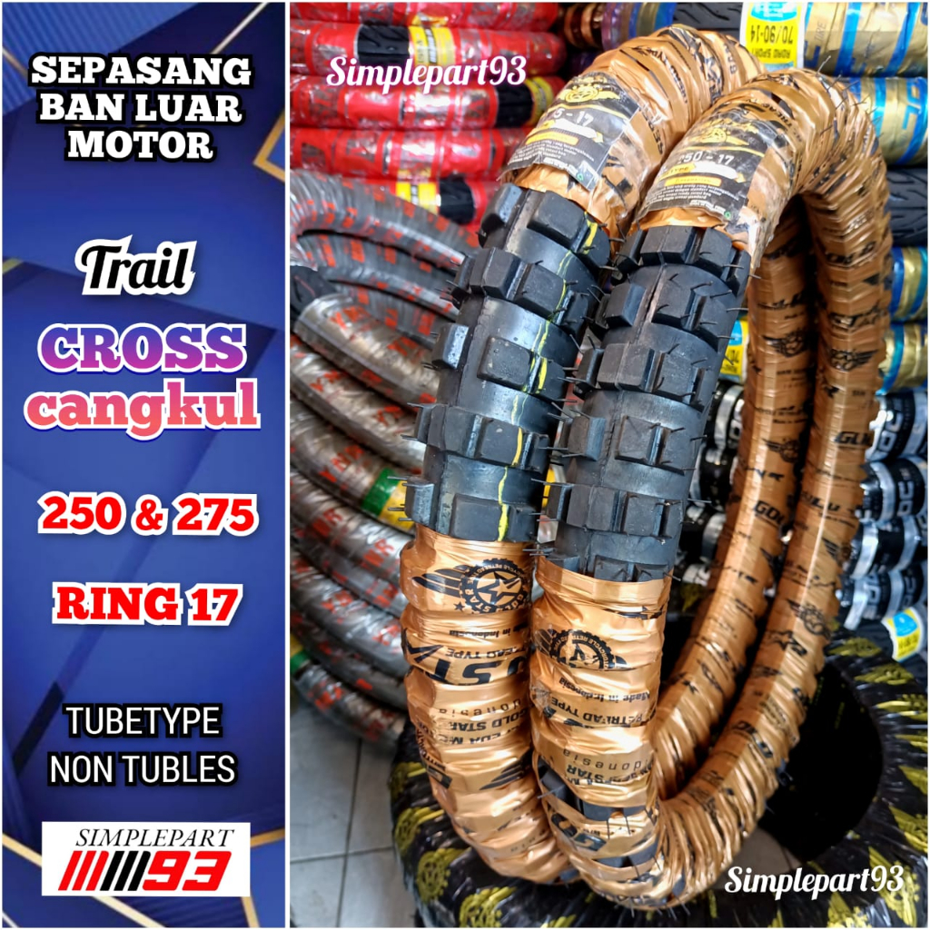 PROMO!! - SEPASANG [ 1 SET ] BAN LUAR MOTOR TRAIL CROSS CROS CANGKUL TAHU BESAR 250 , 275 , 300 RING