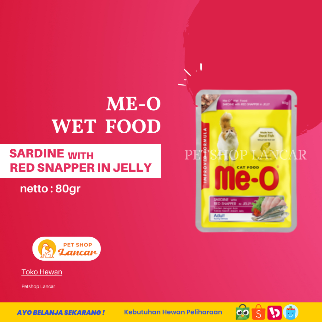 Meo Pouch Sardine Red Snapper In Jelly Makanan Kucing Basah 80gr