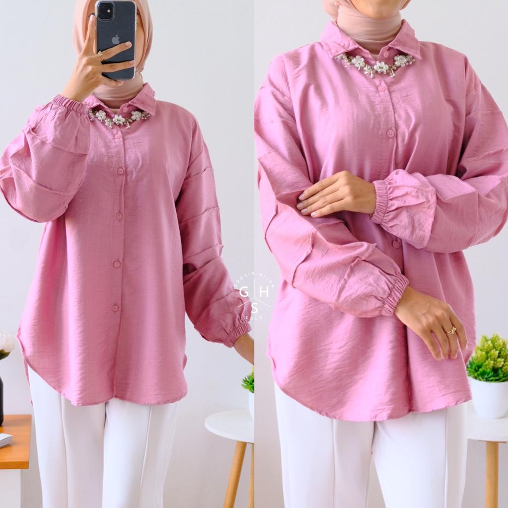 CHALYA KEMEJA FULL KANCING BLOUSE BUSUI ATASAN WANITA POLO LINEN PREMIUM (MGA)