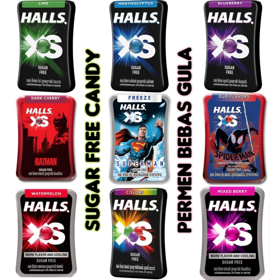 HALLS XS Sugar Free Candy Permen Bebas Gula Import