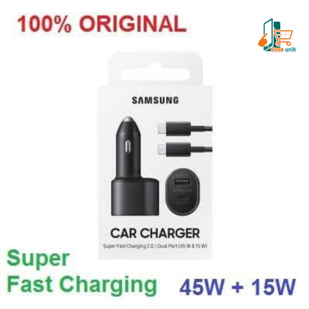 Saver Cashan mobil SAMSUNG 45W + 15W Super Fast Dual Car Charger 45W+15W Original100% pengisian daya super cepat dapat kabel c to c CS5942