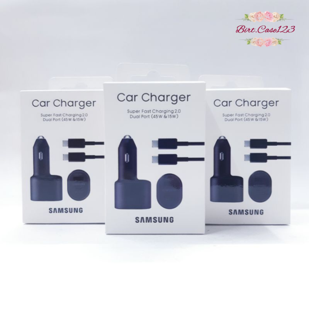 Saver Cashan mobil SAMSUNG 45W + 15W Super Fast Dual Car Charger 45W+15W Original100% pengisian daya super cepat dapat kabel c to c BC8070